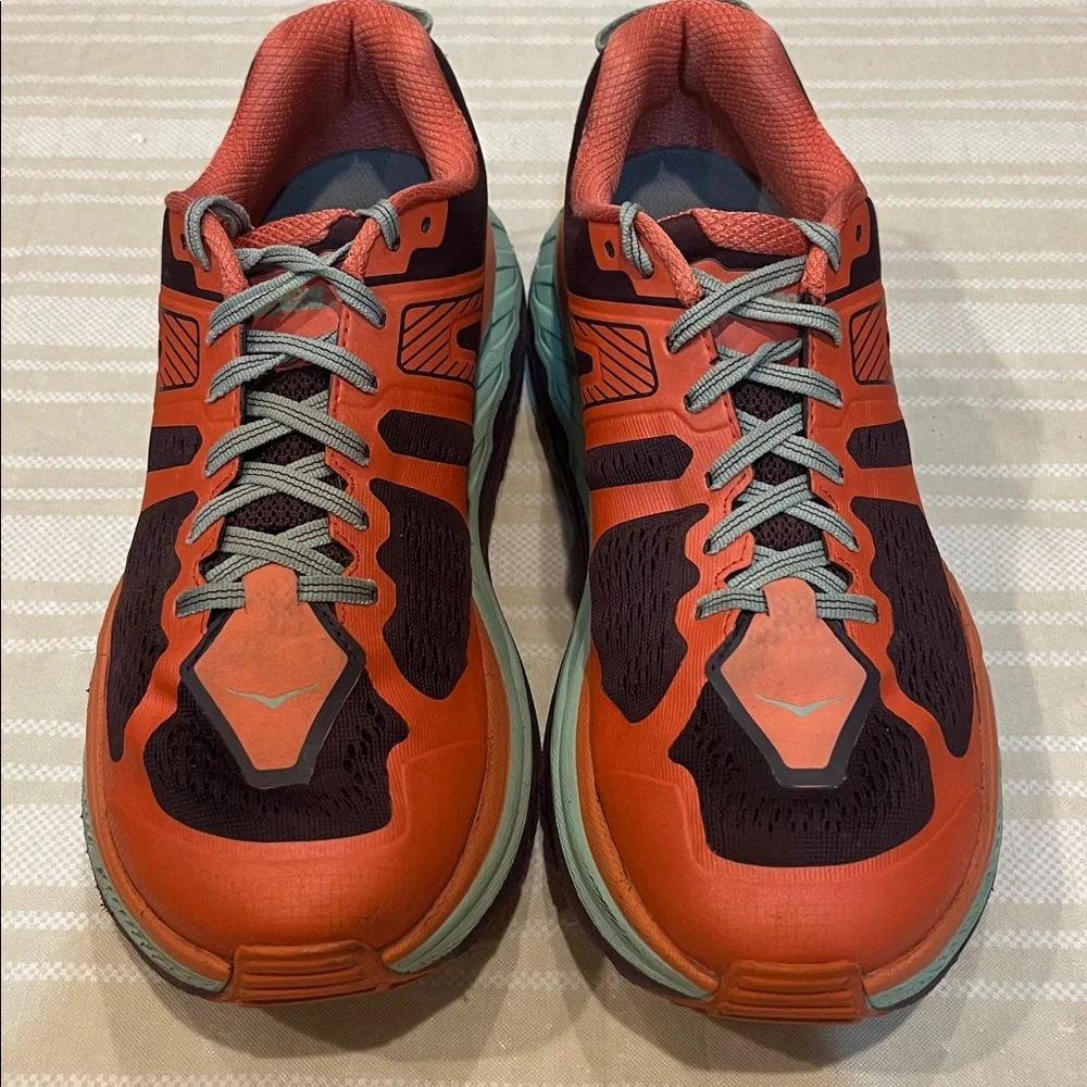 Hoka One One Women's Orange and Teal Running Sneakers